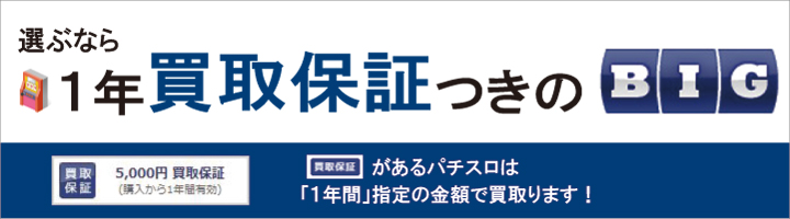 BIGのパチスロは一年間の買取保証つき！